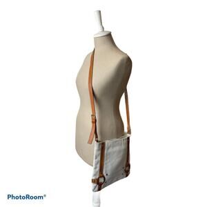 Marco Buggiani White Brown Leather Crossbody Bag Adjustable Strap